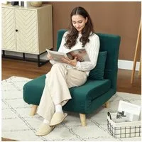 HOMCOM Schlafsofa Schlafsessel, Klappsessel 1 Teile, für Wohnzimmer, Dunkelgrün