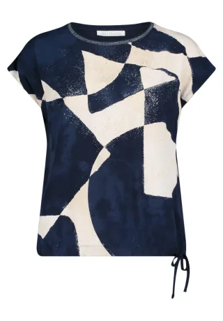 Betty & Co - Patchwork-Shirt beige/blau - Gr. - XXL