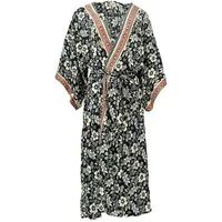 Guru-Shop Kimono Kimonokleid, seidig glänzender Boho Kimono mit.., alternative Bekleidung