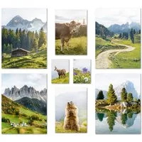 ARTFAVES Bilder-Collage Poster Set In den Bergen I mehrteilige Bilderwand I Wandbilder Berge, (Wandbilder modern, 8 St)