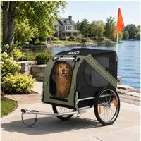 zoomundo Fahrradhundeanhänger Hundeanhänger Fahrradanhänger für Hunde - Grün/Schwarz - Silver Frame