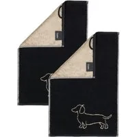 Cawö Handtuch 2 Stück Cawö We love Dogs Gästetücher 6248-93 Dackel Schwarz 30x50, Walkfrottier (Spar-Set, 2-St), 100% Baumwolle