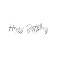 partydeco Wimpelkette, Happy Birthday Schriftzug Girlande 16x62cm silber metallic