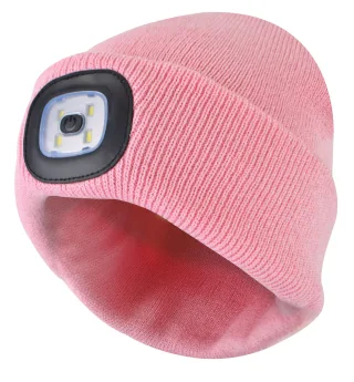 Damen Led Beanie Hut | Damen gestrickt wiederaufladbare Beanie | Winter Beanie mit Stirnlampe - Rosa