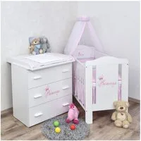 Baby-Delux Babyzimmer-Komplettset Babyzimmer Princess, (13-tlg), Babybett Wickelkommode Bettwäsche Set Komplettzimmer
