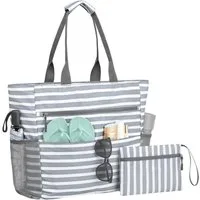 Mutig Strandtasche Große Strandtasche XXL mit Reißverschluss (wasserdichte & faltbare Badetasche, Shopper / Reisetasche / Beach Tote Bag mit mehreren Taschen), für Damen, Strand, Pool, Urlaub, Fitnessstudio & Familie