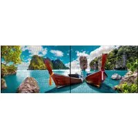 zaunzu Sichtschutzstreifen Boote XL - Bedruckter Panorama Sichtschutz 5,0m x 1,8m, (2 Rollen, Motivdruck Panorama Sichtschutzstreifen), Fotodruck für zwei Doppelstabgitter