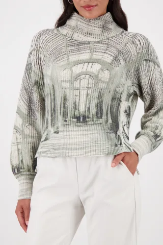 monari - Strickpullover mit Gallery-Print sage gemustert - Gr. - 42