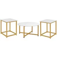 COSTWAY Satztisch, 3er Set, Couchtisch rund & quadratisch, Holz & Metallrahmen