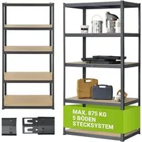 Juskys Schwerlastregal Basic, Regalsystem mit 5 Einlegeböden, je 175 kg Traglast, Abstände wählbar