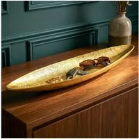 FINEBUY Dekoschale SuVa77680 Tischdeko 60cm Gold Aluminium Wohnaccessoire Metallschale (Elegante Form für stilvolle Tischdekoration), Modernes Wohnaccessoire mit edler Ausstrahlung