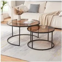 en.casa Couchtisch (Set, 2-St), »Kokkola« Satztisch rund Metall Rauchglas, braun