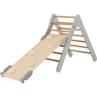COSTWAY Klettergerüst 3 in 1 Kletterdreieck, mit Rampe, aus Holz