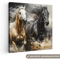 OneMillionCanvasses® Leinwandbild Pferde - Schwarz - Weiß - Tiere, Fotodruck (1 St), Leinwand Bilder Klein, Wand Dekoration Aesthetic 30x20 cm