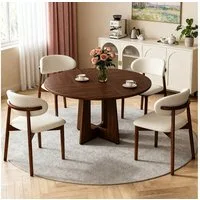 BBWL Esstisch Set mit 4 Stühlen, 120cm MDF Tisch und Holzbeinen, Rundes Esstisch Set für Esszimmer