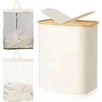 BlingBin Wäschekorb 150L Wäschesortierer mit Deckel, 2 Fächer & herausnehmbaren Innensäcken (1 Stück, 1 St., 55 x 37 x 67 cm), für Waschküche, Schlafzimmer und Wohnzimmer