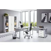 moebel-dich-auf Büromöbel-Set TABOR PRO Set 3, (abschließbar, Metallgriffe, 5-tlg., Winkelschreibtisch mit Rollcontainer + Aktenschrank + 2 Aktenregale), Made in Germany
