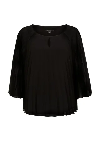 comma - Chiffon-Bluse mit Plisseefalten schwarz - Gr. - 36