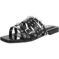 Ital-Design Designer-Sandalen mit Ringen und Nieten für Damen Pantolette (89542847) Blockabsatz Pantoletten in Schwarz