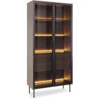 Lomadox Vitrine LEXINGTON-167 Eiche Nb. mit schwarz, 91,5 cm, 2 Glastüren, LED-Beleuchtung