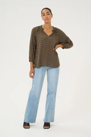 Langarm-Bluse Regular fit Major Brown/Chalk Dot brown white