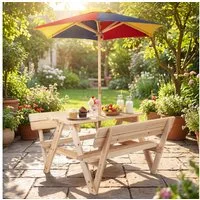 COSTWAY Garten-Kindersitzgruppe, Picknicktisch Kinder mit Sonnenschirm