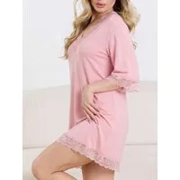 Elegant Love Nachthemd Damen Homewear-Kleid mit Spitze – V-Ausschnitt Komfortables Lounge- und Schlafkleid – Sleepshirt mit 3/4-Arm