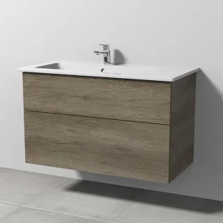Sanipa 3way Keramik-Set Venticello Keramik-Waschtisch und Unterbau mit 2 Auszügen, Eiche-Nebraska SM32537