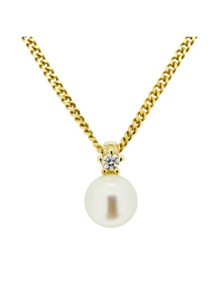 Orolino Halskette Gold 585 mit weißer Perle 5,5-6mm und Brillant 0,03ct.