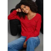 Laura Scott Strickpullover Softer Übergangsstrick mit V-neck und trendy Ajourmuster