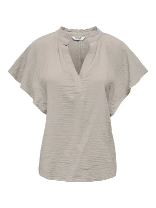 ONLY - ONLTHYRA SS V-NECK TOP CS WVN Silver Lining - Gr. - XS