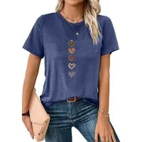 PYLIKE Kurzarmshirt Damen Sommer Casual Elastizität T-Shirt mit Liebe Print Tee