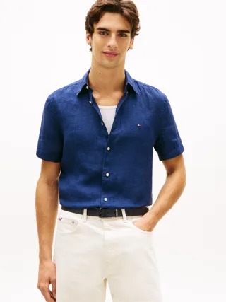 PIGMENT DYED LINEN RF SHIRT S/S Carbon Navy - Gr. - L