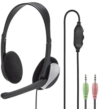 Hama PC Headset HS-P100 mit Mikrofon (Ultra leicht On-Ear Stereo Lautstärkeregler am Kabel 2 m Kabellänge 35 mm Klinke) schwarz