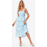 Imily Bela Maxikleid Damen Fließendes Mehrlagiges Kleid mit Rüschen (Packung, 1-tlg., 1per-Pack) Reißverschluss und Bänder hinten