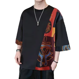 INCERUN Mens T Shirts Loose Fit Casual T-shirts for Men Print Patchwork Fashion Male Tee Tops Summer Short Sleeve Men Cl