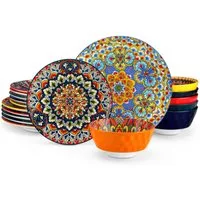 vancasso Geschirr-Set Tafelservice, Geschirr-Set LUMI für 6/4, Porzellan, BOHO-Stil (18-tlg), 6 Personen, Porzellan