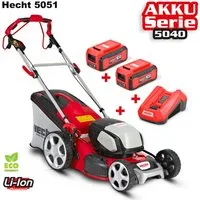 Hecht Akkurasenmäher 5051 mit Mulchkit Akku Ladegerät, 51 cm Schnittbreite, 5in1, 2x40V, 60L Fangkorb, Stahlgehäuse