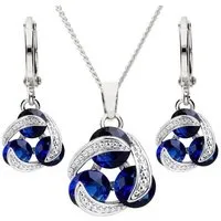 LÖB Ohrring und Ketten Set Halskette Creolen Set Ring Anhänger Kette Zirkonia Silber Saphir Blau (Geschenke für Frauen Damen Beste Freundin Mutter Mama Ehefrau Oma sie zum Geburtstag Schmuck Sommer, Inkl. Schmuckbox), Schmuckset Ohrringe Hängend Brau