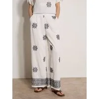 Apricot Stoffhose Weite Hose mit Paisleymuster mit Stickerei