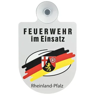 Alu Saugnapf Wappen Schild Feuerwehr im Einsatz mit Wappen Rheinland-Pfalz