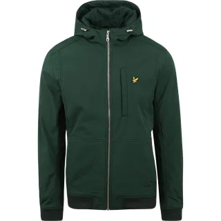 Dunkelgrune Softshelljacke mit Kapuze und Logo von Lyle & Scott
