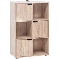 Woltu Bücherregal, 1-tlg., Standregal mit 3 Türen, MDF, 6 Fächer, Anti-Kipp-Vorrichtung