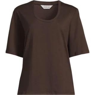 Supima Rundhalsshirt, Damen,  Braun, Baumwolle, by Lands' End