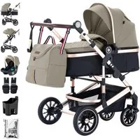 Daliya® Kombi-Kinderwagen NEOMOVE 3in1 Kinderwagen mit i-Size Babyschale & Buggy, (Reise-Set, 10-tlg), Kinderwagen mit i-Size Babyschale, Alu-Rahmen, Großer Einkaufskorb