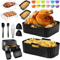 BlingBin Küchenmaschinen Zubehör-Set 28tlg passend für Philips Doppelkorb-Heißluftfritteuse 3000/5000 Serie, Zubehör für Küchenzubehör, Friteusen Ersatzteile, Backutensilien für Umluftfritteuse, für Philips NA350, usw mit Silikonformen, Grillrost & B