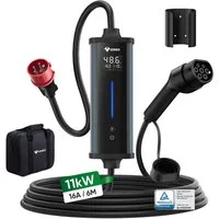 GONEO Elektroauto-Ladestation Typ 2 Ladekabel mit CEE Stecker, Mobile Wallbox, mobil 11kW / 16A, 3-phasig, Mit Fehlerstromschutz Temperaturüberwachung, Einstellbare Ladeleistung & Timer