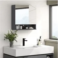 Kleankin Spiegelschrank Badezimmerschrank mit Doppeltür, verstellbar Ablage (Hängeschrank, 1-St., Wandschrank für Badezimmer) Grau, 55 x 17 x 55 cm
