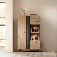 Lomadox Highboard MATTAWA-167, Vitrine, 90 cm, Eiche Dekor, 2 Türen, LED Beleuchtung