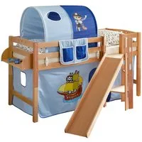 Ticaa Hochbett Hochbett mit Rutsche Podestbett "Tino" Buche Natur